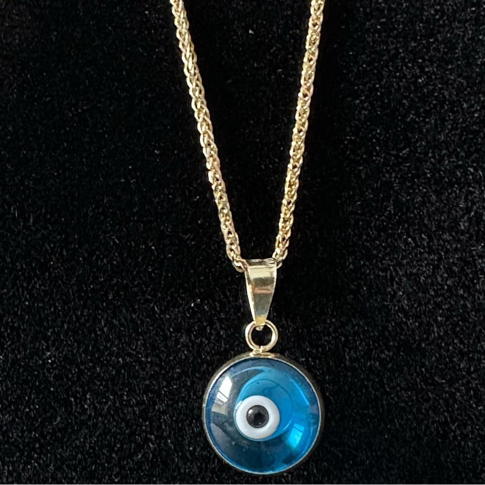 18”14K Gold Spiga Solid Chain & 14K Gold evil eye beaded pendant. ( 2 piece) - Picture 10 of 17